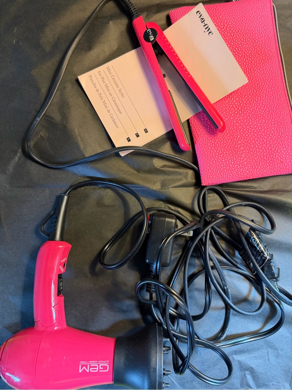 GEM Hot Pink Travel Hair Dryer & Pink Mini Eva Flat Iron Set - Picture 2 of 3